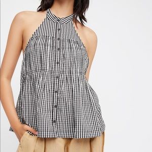 Free People Take it Easy Gingham Halter Top